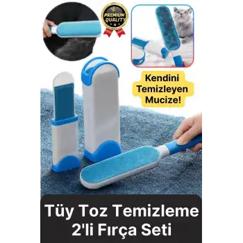 Çift Taraflı Kendini Temizleyen Mobilya Tişört Koltuk Kıyafet Halı Tüy Toplayıcı 2li Fırça Seti