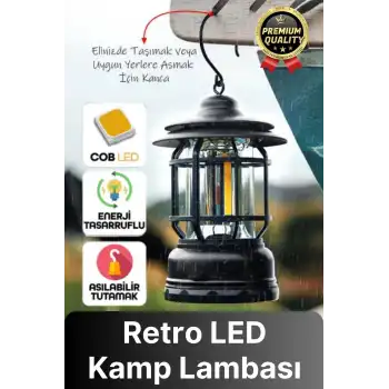 Çok Amaçlı Ayarlanabilir Şarjlı 2 Kademeli 500 Lümen Enerji Tasarruflu 3 COB Retro LED Kamp Lambası