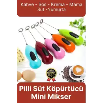 Premium Çelik Uçlu Pilli Mini Kahve Sos Krema Mama Yumurta Çırpıcı Karıştırıcı Süt Köpürtücü Mikser