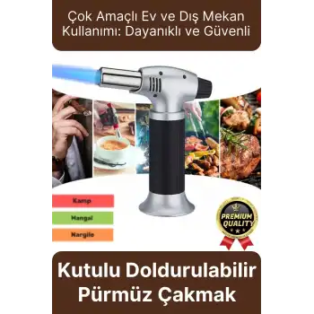 Profesyonel 1300 Derece Sıcaklık Veren Kamp Mangal Tatlı Kömür Gaz Doldurulabilir Alev Pürmüz Çakmak