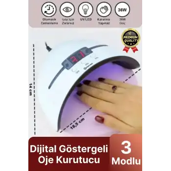 Profesyonel Dijital Göstergeli Otomatik 36W 12 Adet Uv Led Işıklı 3 Modlu Tırnak Jel Oje Kurutucu