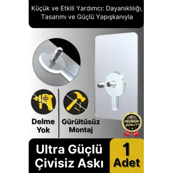 Süper Sağlam İz bırakmaz Çerçeve Tablo Banyo Mutfak Ultra Güçlü Yapışkanlı Çivisiz Askı 1 Adet