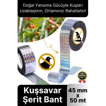 Premium Dayanıklı Yansıtıcı Kuş Kondurmaz Uzaklaştırıcı Hologramlı Kuşsavar Şerit Bant 45 mm x 50 mt