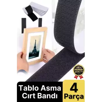 Ultra Güçlü İz Bırakmaz Çivisiz Tablo Çerçeve Asma Kendinden Yapışkanlı Siyah Cırt Bant 4lü Set