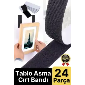 Ultra Güçlü İz Bırakmaz Çivisiz Tablo Çerçeve Asma Kendinden Yapışkanlı Siyah Cırt Bant 24lü Set