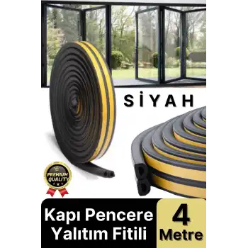Güçlü Kendinden Yapışkanlı Kapı Pencere Soğuk Hava Geçirmez Yalıtım İzolasyon Siyah Fitil 4 Metre