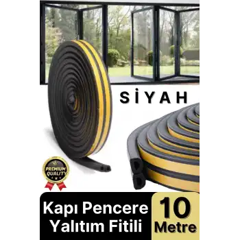 Güçlü Kendinden Yapışkanlı Kapı Pencere Soğuk Hava Geçirmez Yalıtım İzolasyon Siyah Fitil 10 Metre