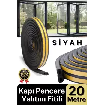 Güçlü Kendinden Yapışkanlı Kapı Pencere Soğuk Hava Geçirmez Yalıtım İzolasyon Siyah Fitil 20 Metre