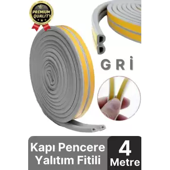 Güçlü Kendinden Yapışkanlı Kapı Pencere Soğuk Hava Geçirmez Yalıtım İzolasyon Gri Fitil 4 Metre