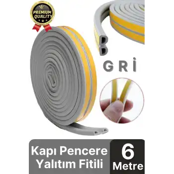 Güçlü Kendinden Yapışkanlı Kapı Pencere Soğuk Hava Geçirmez Yalıtım İzolasyon Gri Fitil 6 Metre