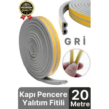 Güçlü Kendinden Yapışkanlı Kapı Pencere Soğuk Hava Geçirmez Yalıtım İzolasyon Gri Fitil 20 Metre