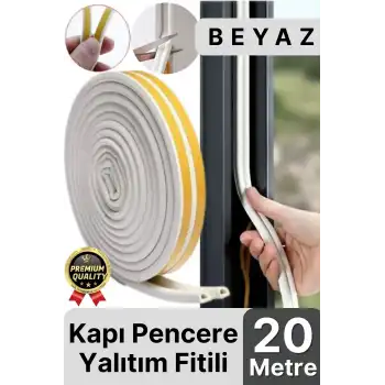 Güçlü Kendinden Yapışkanlı Kapı Pencere Soğuk Hava Geçirmez Yalıtım İzolasyon Beyaz Fitil 20 Metre