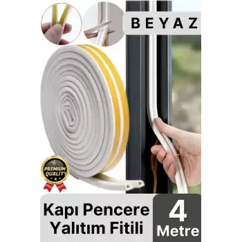 Güçlü Kendinden Yapışkanlı Kapı Pencere Soğuk Hava Geçirmez Yalıtım İzolasyon Beyaz Fitil 4 Metre