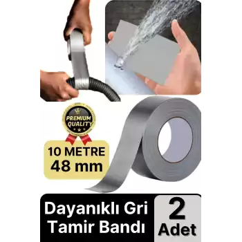 2 Adet Ekstra Güçlü Dayanıklı Su Geçirmez Sızdırmaz Yalıtım İzolasyon Gri Tamir Bandı 10 Mt 48 Mm