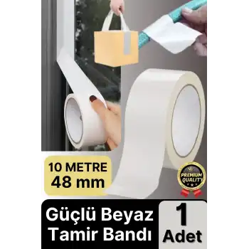 1 Adet Ekstra Güçlü Dayanıklı Su Geçirmez Sızdırmaz Yalıtım İzolasyon Beyaz Tamir Bandı 10 Mt 48 Mm