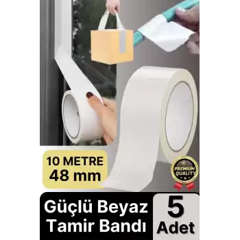 5 Adet Ekstra Güçlü Dayanıklı Su Geçirmez Sızdırmaz Yalıtım İzolasyon Beyaz Tamir Bandı 10 Mt 48 Mm