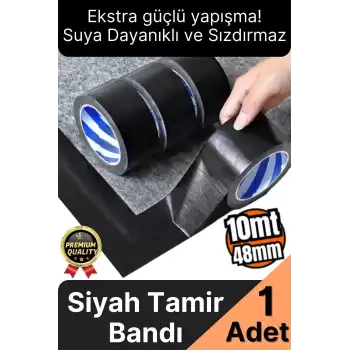 1 Adet Ekstra Güçlü Dayanıklı Su Geçirmez Sızdırmaz Yalıtım İzolasyon Siyah Tamir Bandı 10 Mt 48 Mm