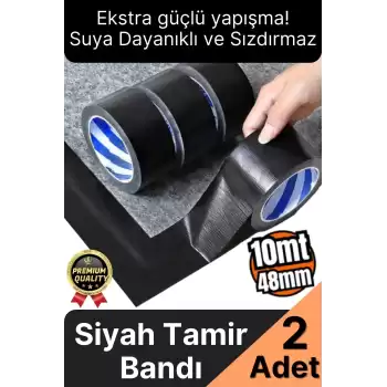 2 Adet Ekstra Güçlü Dayanıklı Su Geçirmez Sızdırmaz Yalıtım İzolasyon Siyah Tamir Bandı 10 Mt 48 Mm