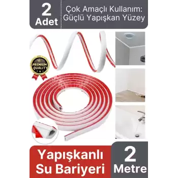 2 Adet Ultra Güçlü Dayanıklı Esnek Tezgah Mutfak Banyo Kendinden Yapışkanlı Su Bariyeri 2 Metre