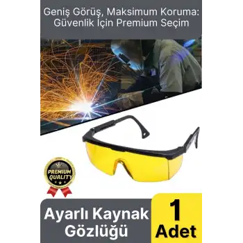 Dayanıklı Hafif Sarı Geniş Görüş Açılı Atölye Endüstriyel Ayarlı Çapak Kaynak Gözlüğü 12x30cm 1 Adet