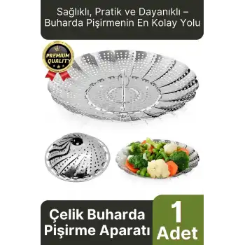 Özel Seri Katlanıp Açılabilir Paslanmaz Çelik Tencere Sebze Buharda Pişirme Haşlama Aparatı Sepeti
