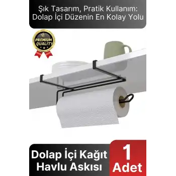 Özel Üretim Pratik Dayanıklı Dolap Kapağına Uyumlu Paslanmaz Metal Siyah Kağıt Havluluk Askı 28x13cm
