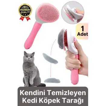 Özel Üretim Pembe Kendini Temizleyen Otomatik Tuşlu Evcil Hayvan Pet Tüy Toplayıcı Kedi Köpek Tarağı