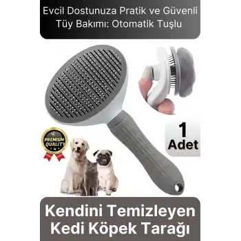 Özel Üretim Gri Kendini Temizleyen Otomatik Tuşlu Evcil Hayvan Pet Tüy Toplayıcı Kedi Köpek Tarağı