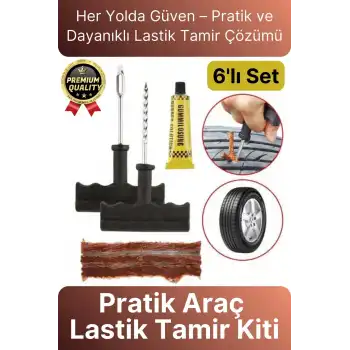 Çok Amaçlı Pratik Patlayan Tekerlek Araç Bisiklet Lastik Tamir Kiti Macun Fitil Atma Seti 6 Parça