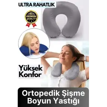 Özel Üretim Portatif Rahat Konforlu Seyahat Yolculuk Araba Uçak Kadife Ortopedik Şişme Boyun Yastığı