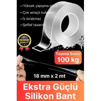 Çok Amaçlı Çift Taraflı İz Bırakmaz Montaj Tamir Bandı Şeffaf Güçlü Silikon Bant 18mm X 2mt 1 Adet