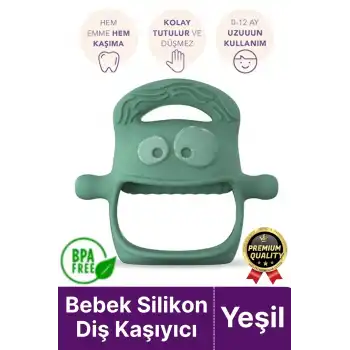 Eğlenceli Yumuşak Esnek Bpa İçermeyen Diş Çıkarma Dönemi Kaşıma Silikon Yeşil Bebek Diş Kaşıyıcı