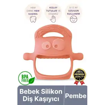 Eğlenceli Yumuşak Esnek Bpa İçermeyen Diş Çıkarma Dönemi Kaşıma Silikon Pembe Bebek Diş Kaşıyıcı