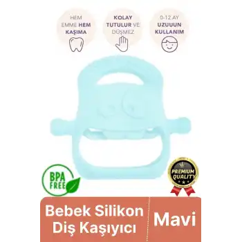 Eğlenceli Yumuşak Esnek Bpa İçermeyen Diş Çıkarma Dönemi Kaşıma Silikon Mavi Bebek Diş Kaşıyıcı