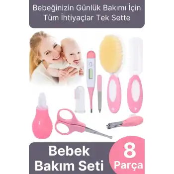 Tırnak Makası Burun Temizlik Termometre Cımbız Tarak Aspiratör Yeni Doğan Bebek Bakım Seti 8 Parça