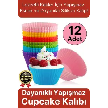 Yeni Üretim Esnek Dayanıklı Yapışmaz BPA İçermez Fırın Silikon Kek Muffin Cupcake Kalıbı 12 Adet