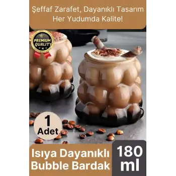 Özel Çeyiz Şeffaf İnce Şık Latte Meşrubat Kahve Çay Borosilikat Üzüm Model Bubble Bardak 180 Ml