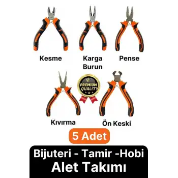 Profesyonel Bijuteri Set Dayanıklı Kıvırma Kesme Pense Yan Keski Karga Burun Hobi Alet Takımı 5 Adet