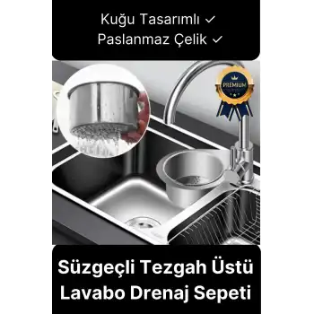 Premium Modern Paslanmaz Çelik Kuğu Tasarımlı Süzgeçli Asılabilen Tezgah Üstü Lavabo Drenaj Sepeti