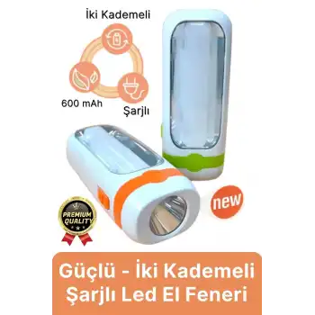 Özel Üretim Dayanıklı Güçlü Aydınlatma Taşınabilir Kamp İki Kademeli 600 mAh Şarjlı Led El Feneri