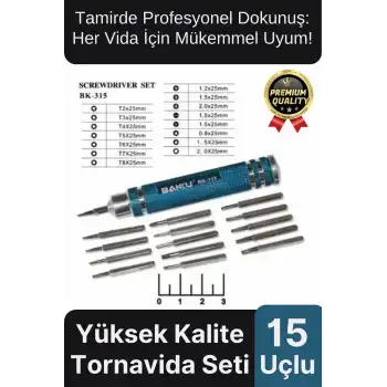 Profesyonel Seri Dayanıklı Yüksek Kalite Ergonomik Hassas Tamir Taşınabilir 15 Uçlu Tornavida Seti