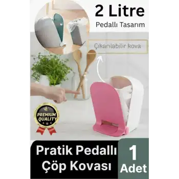 Yeni Tasarım Pratik Şık Tezgah Üstü Çocuk Odası Mutfak WC Banyo Ayak Pedallı Çöp Kovası Kutusu 2 Lt