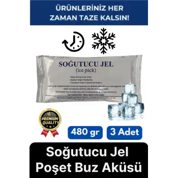 Premium Dayanıklı Güvenli Malzeme Yolculuk Seyahat Yiyecek Soğutucu Jel Poşet Buz Aküsü 480gr 3 Adet