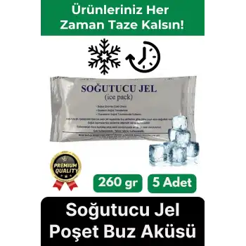 Premium Güvenli Malzeme Dayanıklı Yolculuk Seyahat Yiyecek Soğutucu Jel Poşet Buz Aküsü 260gr 5 Adet