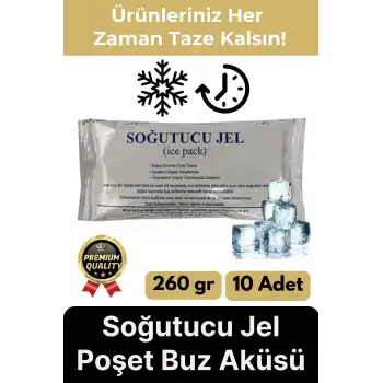Premium Güvenli Malzeme Dayanıklı Seyahat Yolculuk Yiyecek Soğutucu Jel Poşet Buz Aküsü 260gr 10Adet