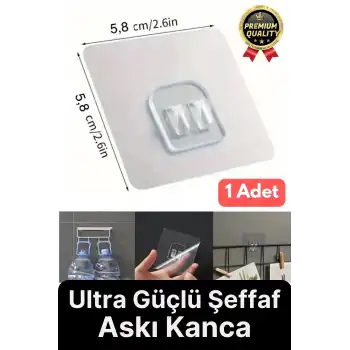 1 Adet Ultra Güçlü Şeffaf Suya Dayanıklı İz Bırakmaz Mutfak Banyo Raf Tablo Ayna Tutucu Askı Kanca