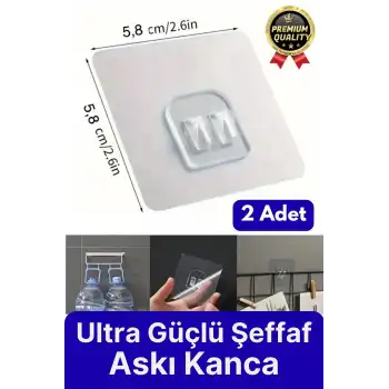 2 Adet Ultra Güçlü Suya Dayanıklı Şeffaf İz Bırakmaz Mutfak Banyo Raf Tablo Ayna Tutucu Askı Kanca