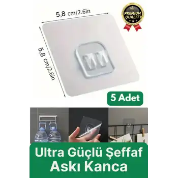 5 Adet Ultra Güçlü Suya Dayanıklı İz Bırakmaz Şeffaf Banyo Mutfak Ayna Tablo Raf Tutucu Askı Kanca