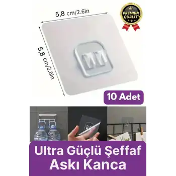 10 Adet Süper Güçlü İz Bırakmaz Suya Dayanıklı Şeffaf Banyo Mutfak Ayna Tablo Raf Tutucu Askı Kanca