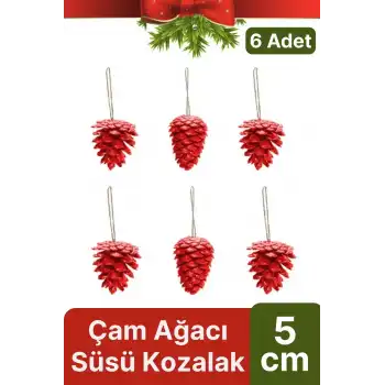 Premium Şık Lüks Tasarım Kış Dekoratif Yeni Yıl Noel Yılbaşı Çam Ağacı Süsü Kozalak 5 cm 6lı Paket